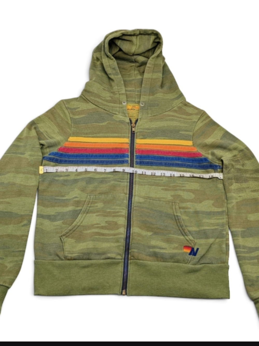 Aviator Nation Camo 5 Stripe Zip Up Hoodie Sweatshirt Womens XS - Picture 2 of 4